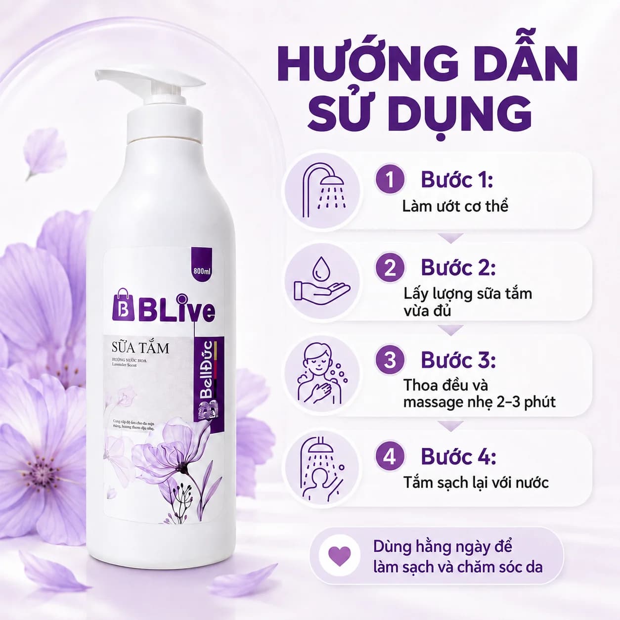 Sữa Tắm Cao Cấp Blive Hương Nước Hoa 800ml (Thảo dược vương tím)
