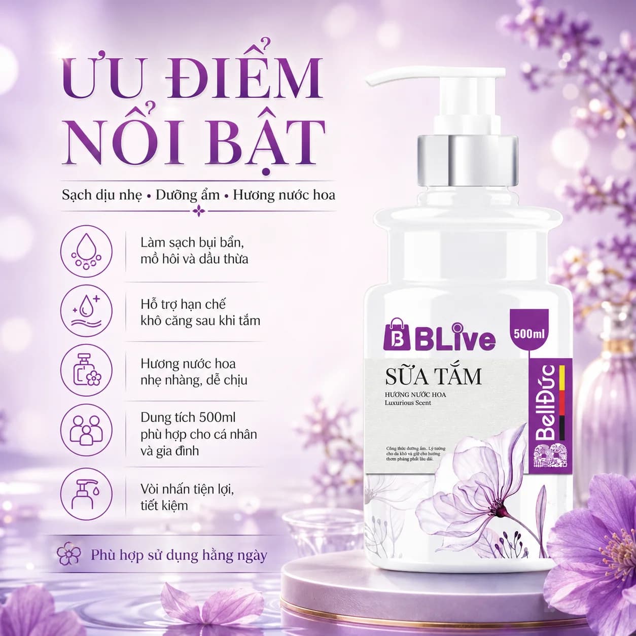 Sữa Tắm Cao Cấp Blive Hương Nước Hoa 500ml