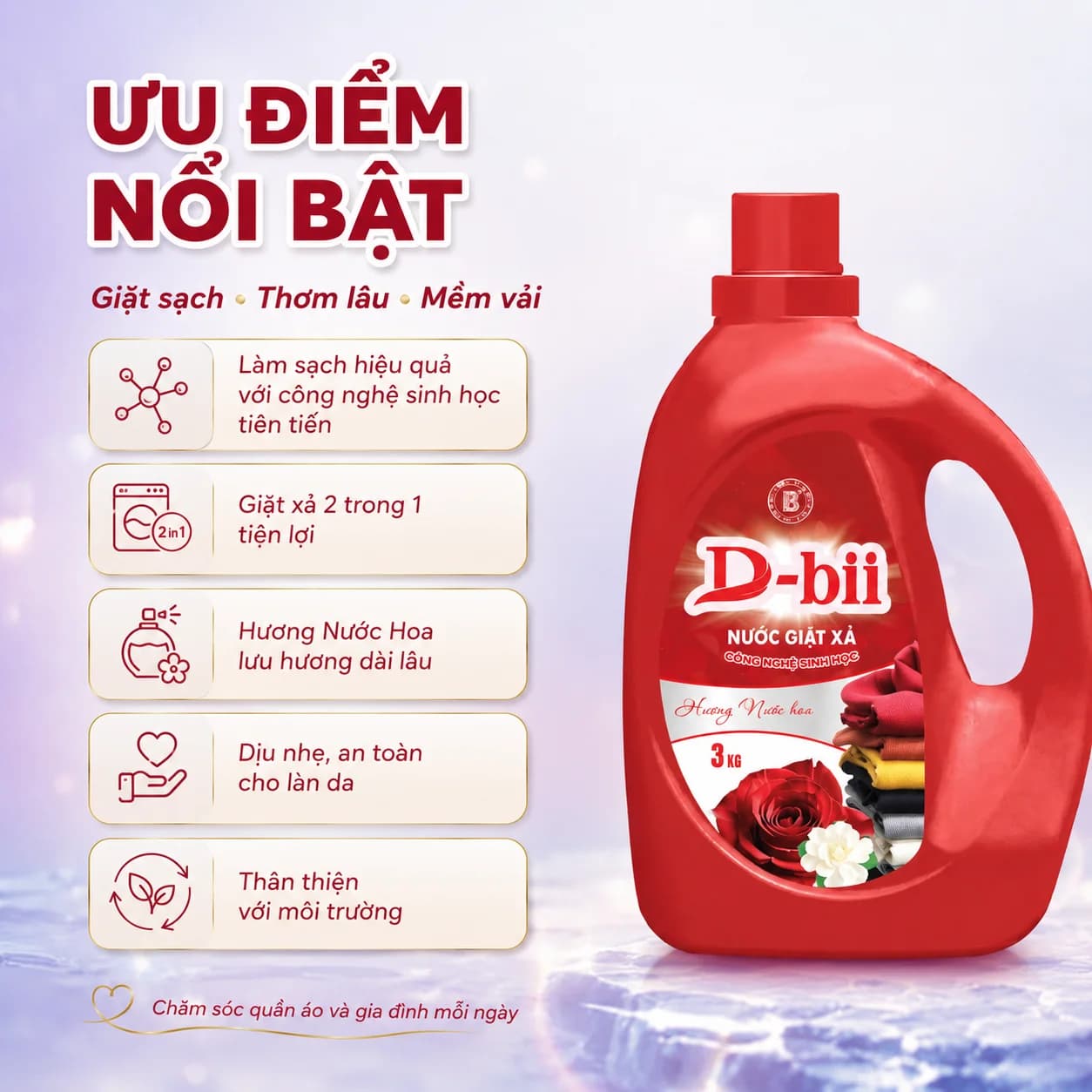 3Kg Nước Giặt Xả Công Nghệ Sinh Học Dbii Hương Nước Hoa Can Đỏ