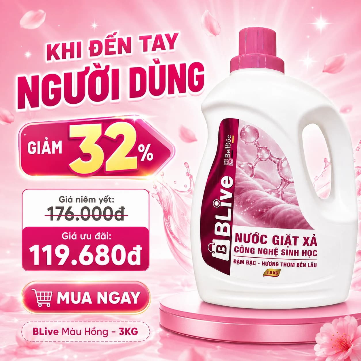3kg Nước Giặt Xả Cao Cấp Công Nghệ Sinh Học Blive Can Hồng