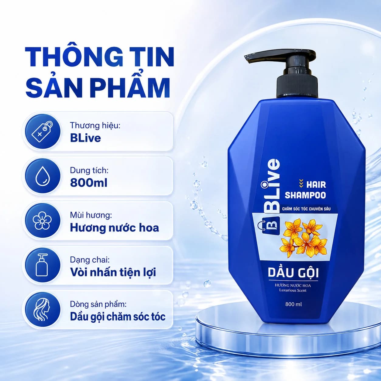 Dầu Gội Cao Cấp Blive Hương Nước Hoa 800ml (Trám Xanh)