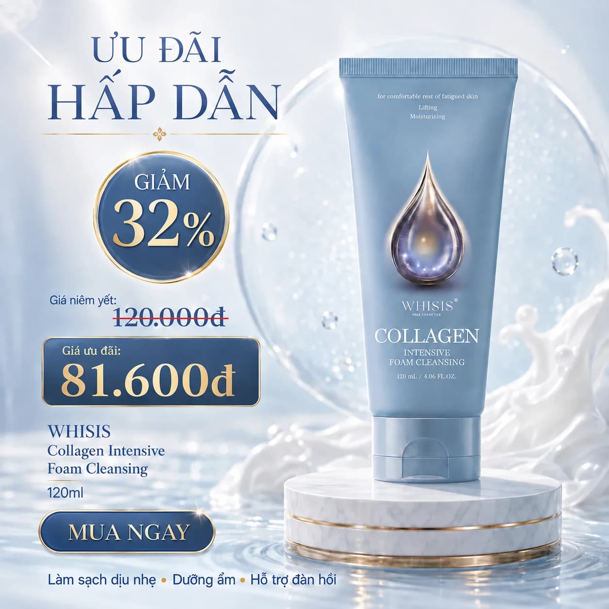 Sữa Rửa Mặt Collagen Cho Da Lão Hóa WHISIS Collagen Intensive Foam Cleansing (120ml)