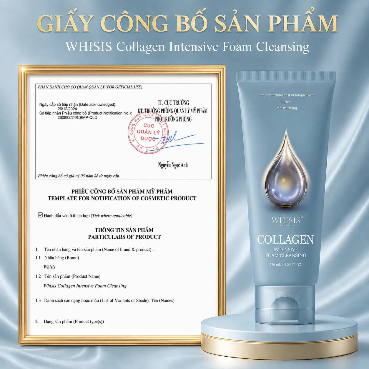 Sữa Rửa Mặt Collagen Cho Da Lão Hóa WHISIS Collagen Intensive Foam Cleansing (120ml)