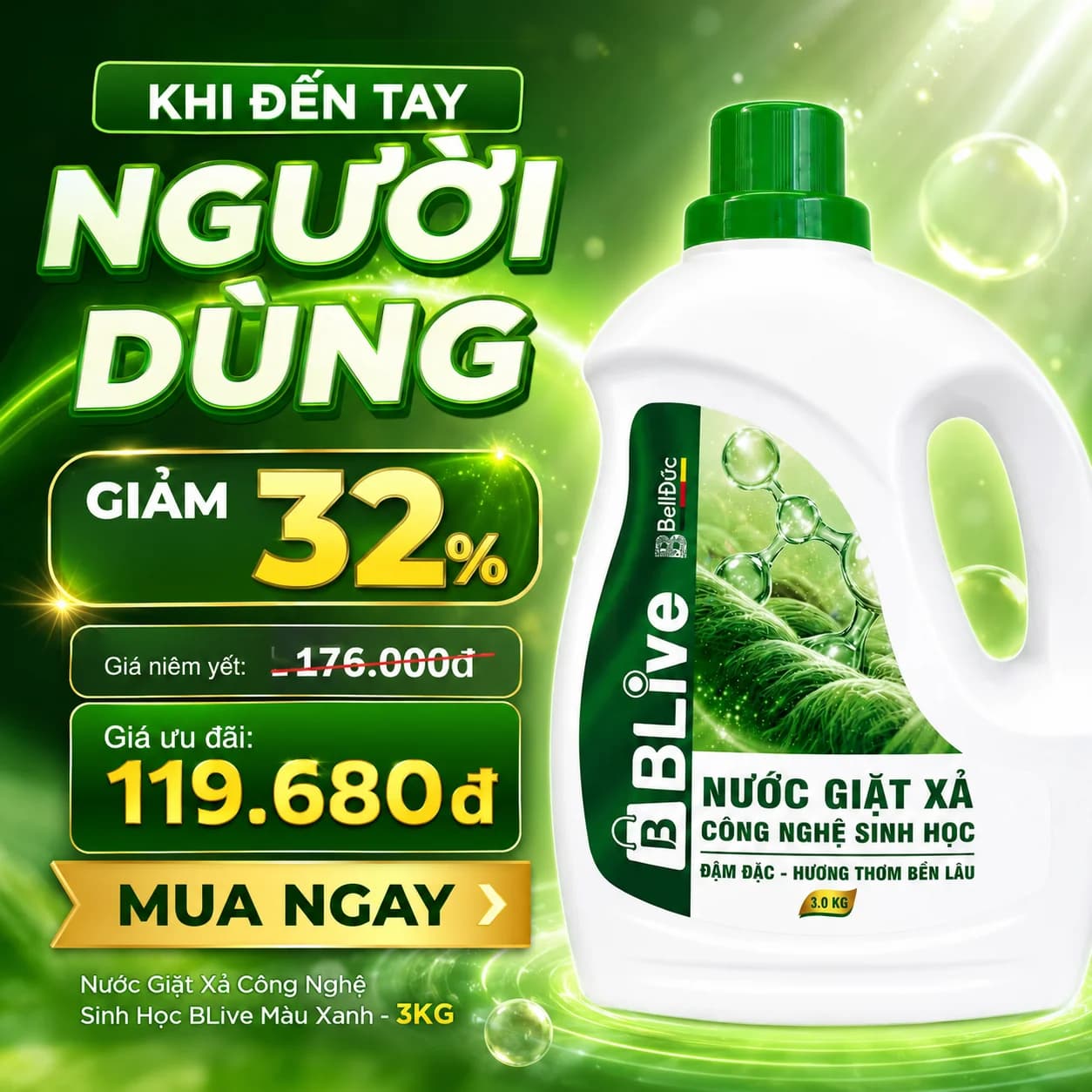 3kg Nước Giặt Xả Cao Cấp Công Nghệ Sinh Học Blive Can Xanh