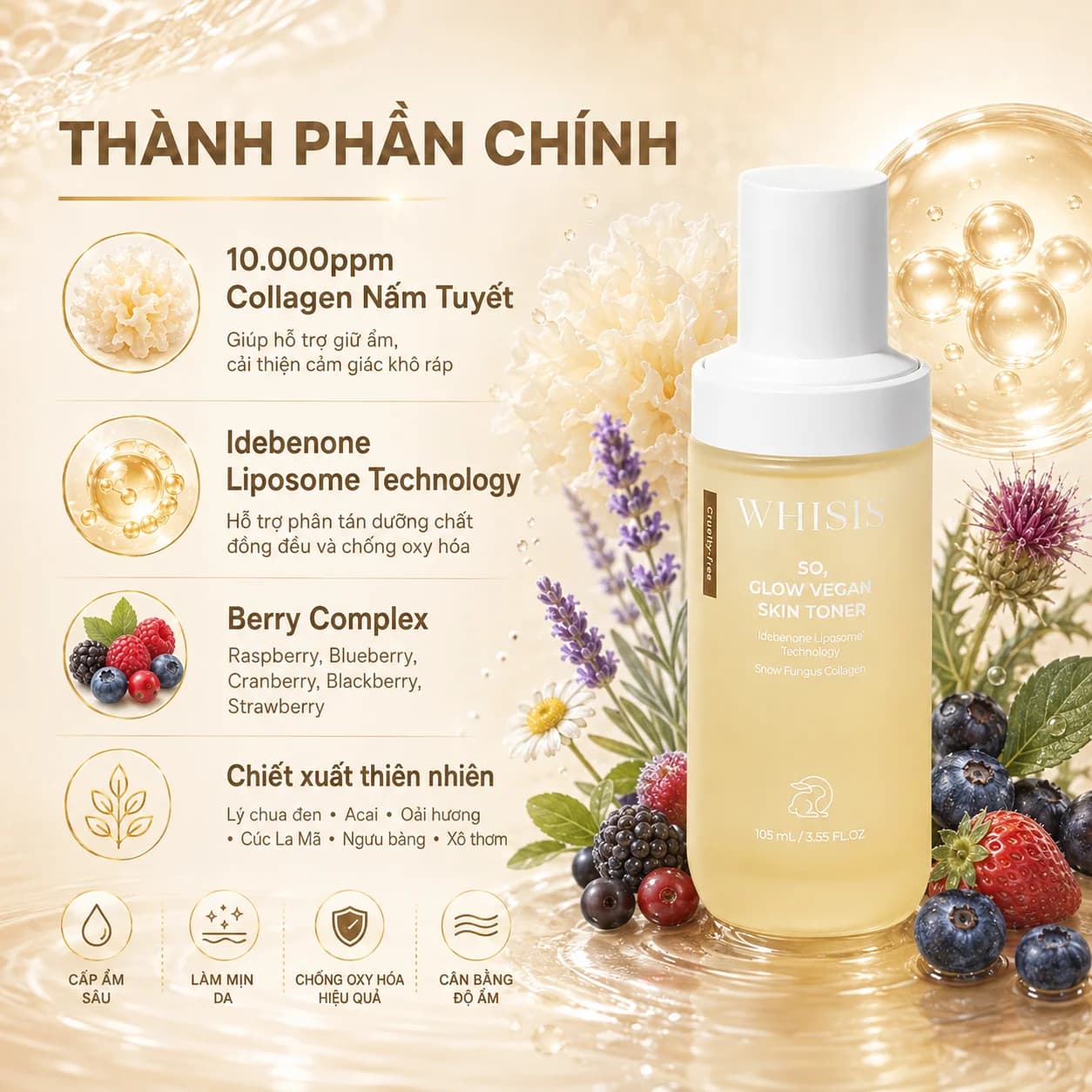 Toner Thuần Chay Cao Cấp WHISIS So, Glow Vegan Skin Toner Thuần Chay 110 ml