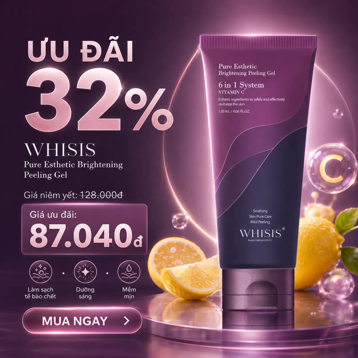 Tẩy Tế Bào Chết Da Mặt Dưỡng Trắng WHISIS Pure Esthetic Brightening Peeling Gel (120ml)